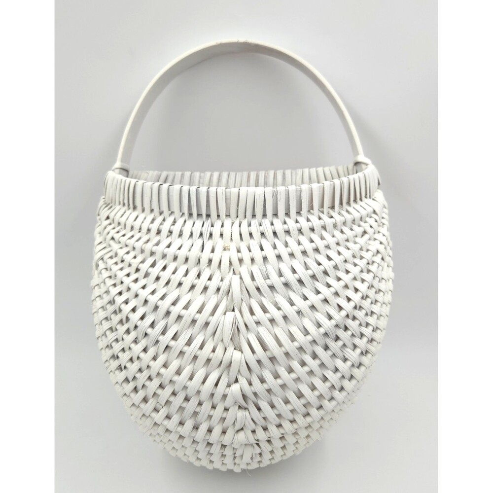 Lg Vintage White Wicker Woven Wall Basket 16" x 12"